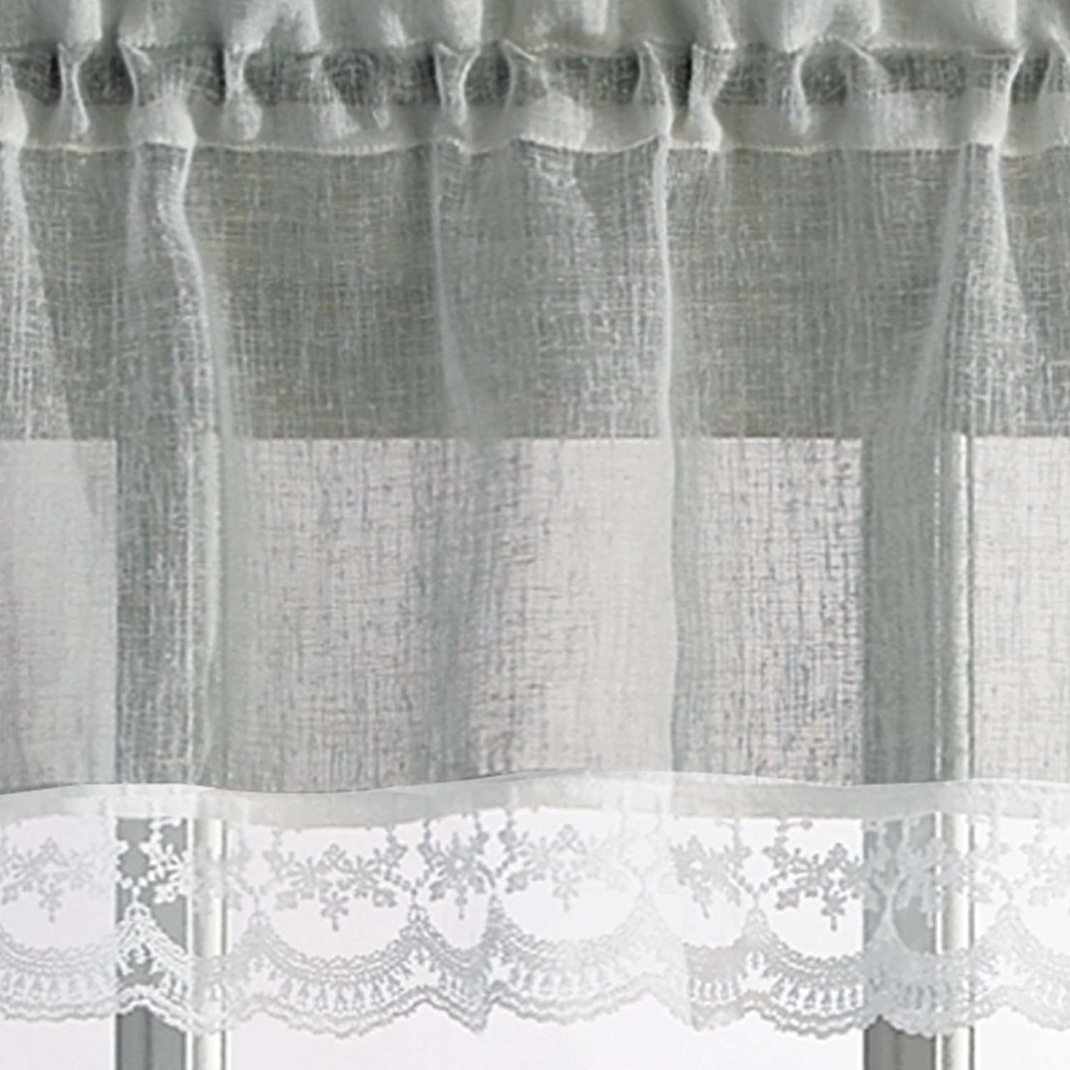 CHF Delicate Lace 3-Piece Kitchen Curtain Tier and Valance Set, Grey