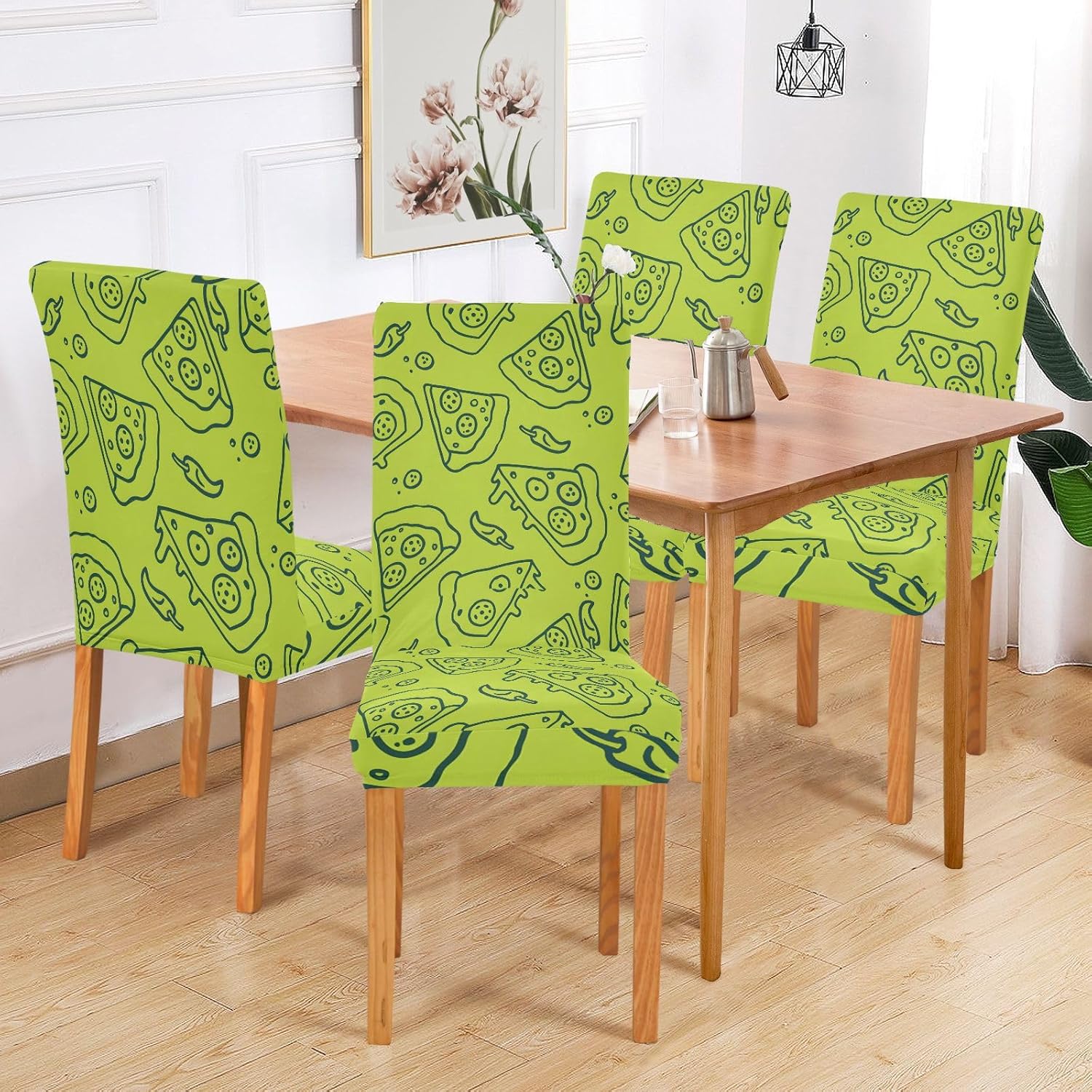 ALAZA Chair Covers for Dining Room, Pizza Line Pattern Stretch Chair Cover Sets Chair Protector Removable Washable for Ktichen Restaurant Hotel