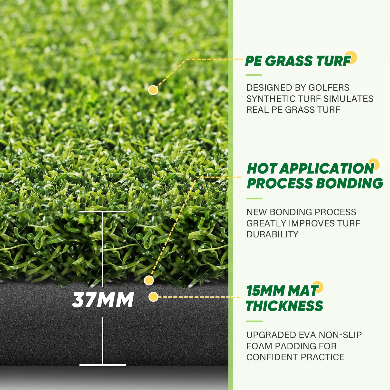 BestGolf BestGolf 37MM Professional Golf Mat, 5x4ft Exclusive PE Grass & Hot Pressed Turf for Indoor & Outdoor Hitting Practice Backyard Training with 9 Golf Balls & 9 Tees