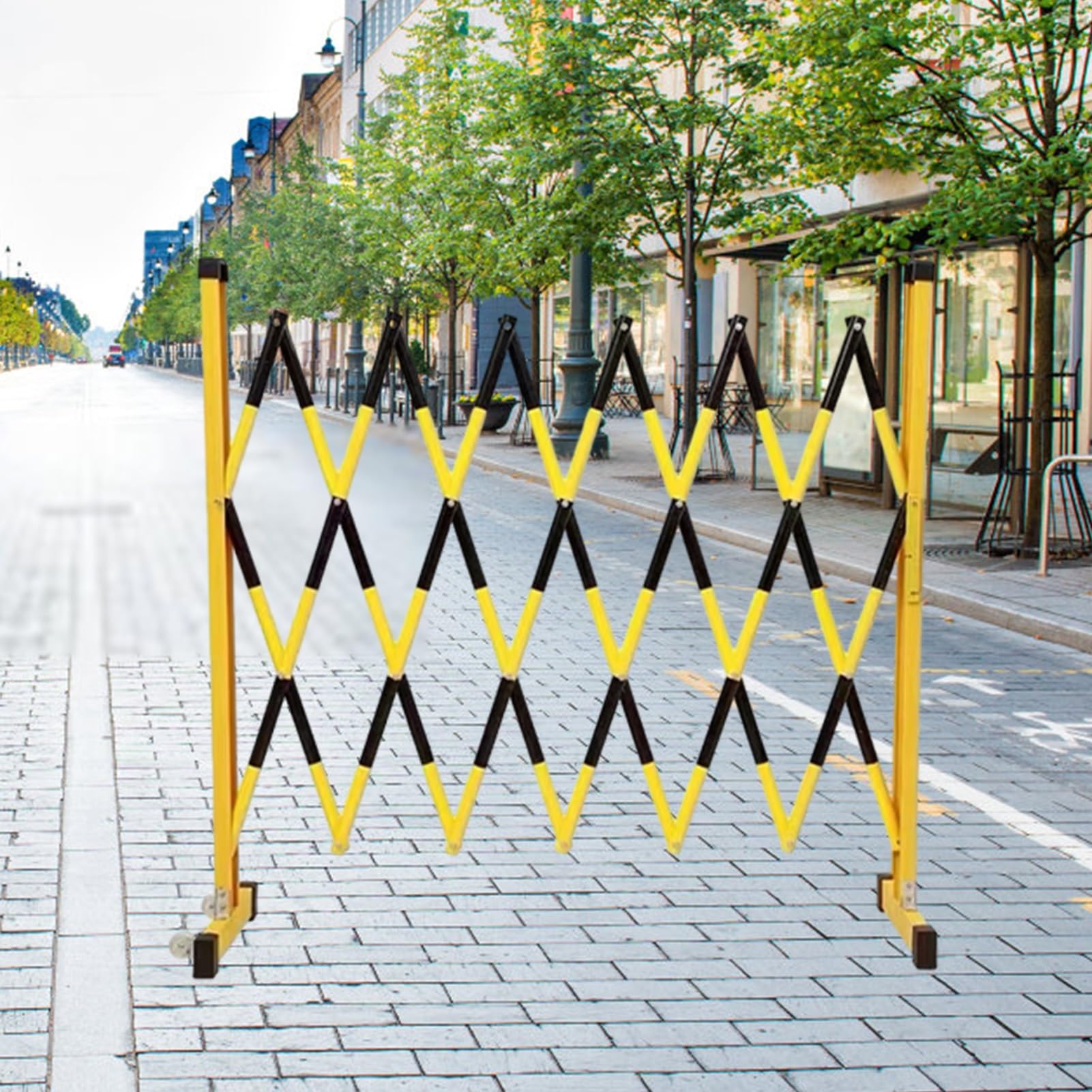 Ausziehbare und einziehbare Verkehrsbarriere – Mobiler, freistehender Faltzaun mit Rollen, Sicherheitsbarriere für den Innen- und Außenbereich, geeignet für Baustellen, V