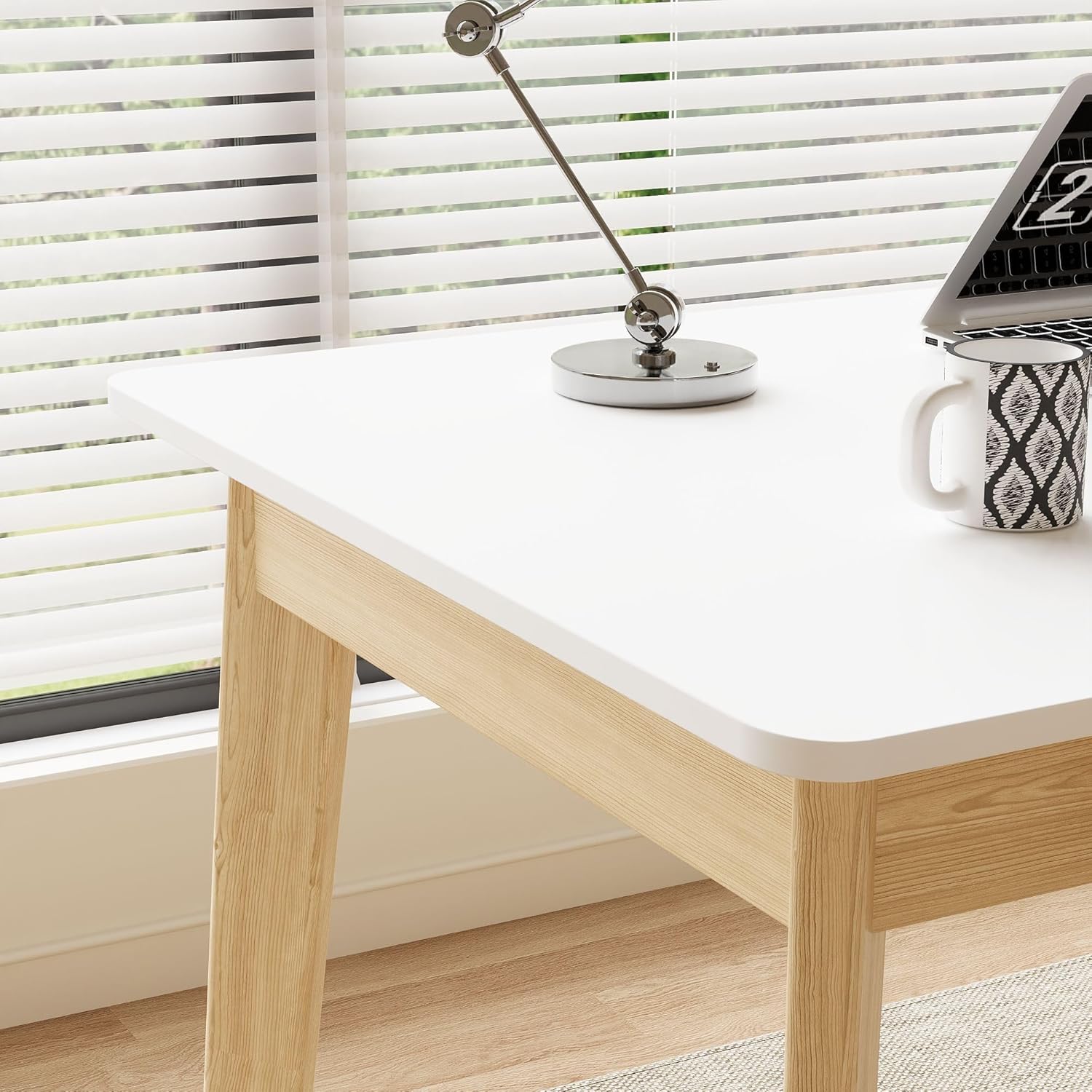 Timechee 40 Inch Compact Computer Gaming Desk, White Study Work Office Desk with 2 Storage Drawers, Rectangular Study Reading Table, Simple Computer Writing Table for Home Office, Living Room