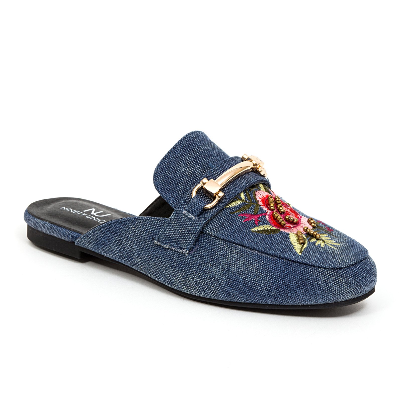 Lady Couture Low Closed Toe Slide with Buckle and Embroidery Ninty Union Women's Shoes, Vibe Blue 10