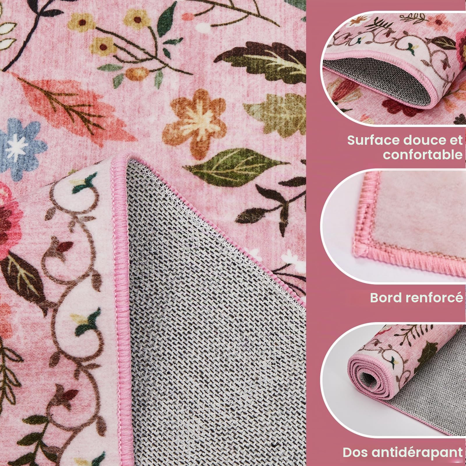 Puremy Tapis pour salon, à poils ras - Imprimé floral bohème - Pour chambre à coucher - Antidérapant, doux, lavable - Ultra fin - Pour chambre d'enfant, salle à manger, ferme, décoration d'intérieur