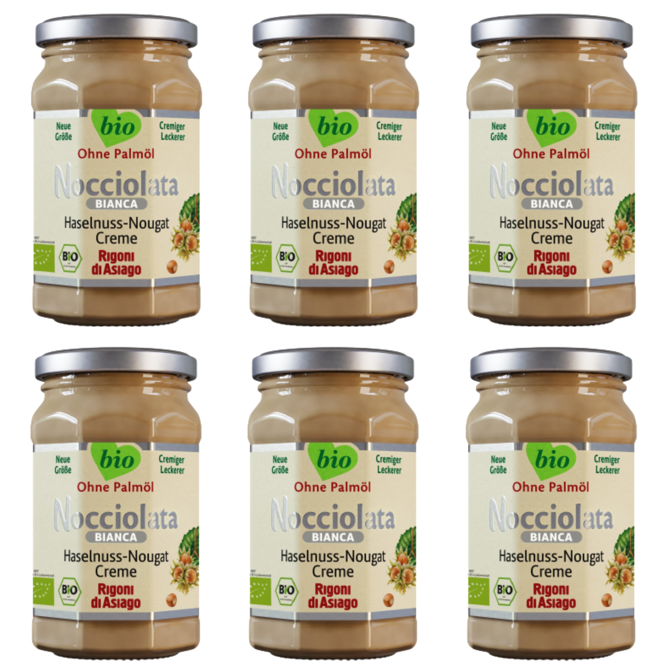 Rigoni di Asiago Nocciolata - Bianca, 6x 250g, weiße Schokolade, Haselnusscreme ohne Palmöl, Nuss Nougat Creme ohne Palmöl, Leckerer Brotaufstrich