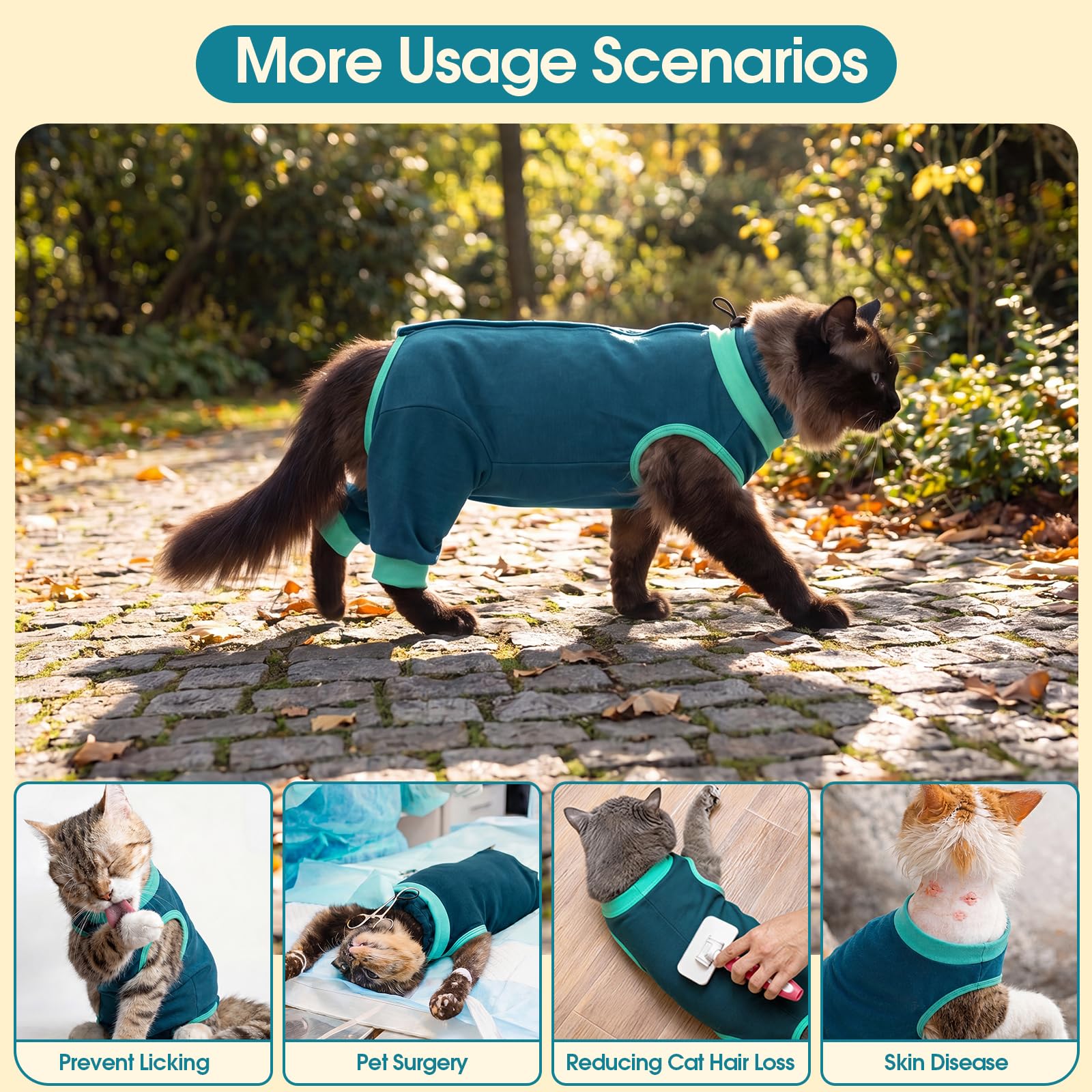 Katzenbody Nach OP, OP Body Katze mit Vollständiger Hinterbeinabdeckung, Kastrationsbody Katze für Bauch- und Hinterbeinwunden, Verstellbarer Halszug, Leckschutz, Body für Katzen Nach OP