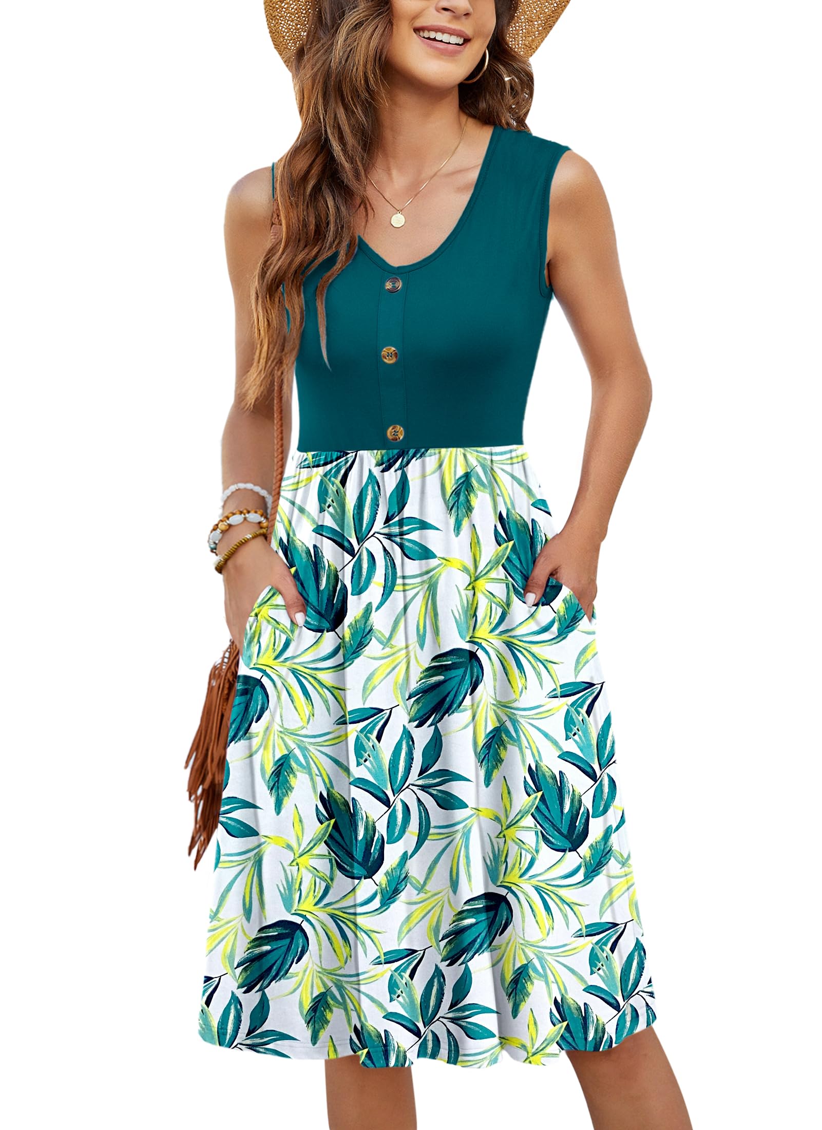 MOLERANI Women Summer Dresses Sleeveless Casual Loose Swing Button Down Sundress with Pockets