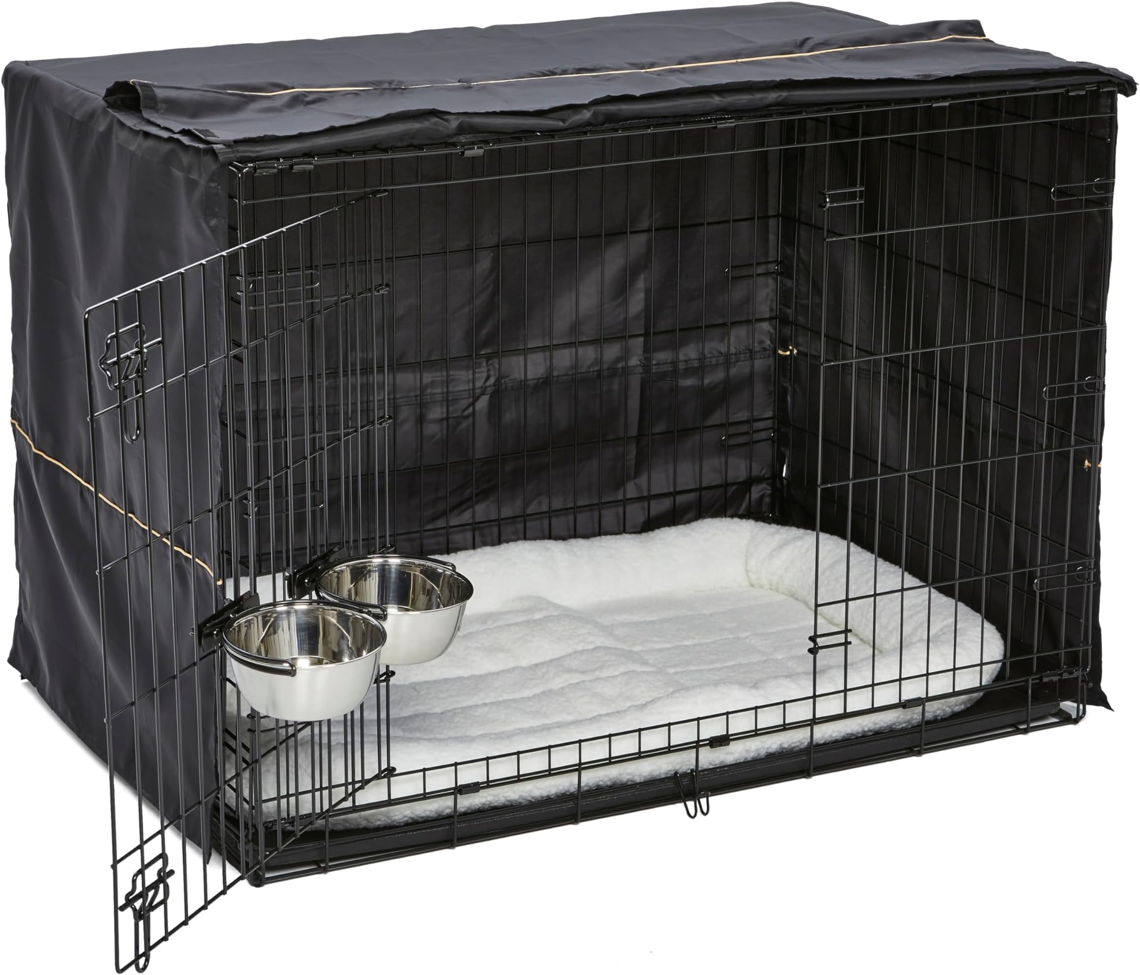 MidWest Homes for Pets Polyester Large Dog Crate Starter Kit|One 2-Door Icrate, Pet Bed, Crate Cover & 2 Pet Bowls|42-Inch Ideal For Large Dog Breeds,Black