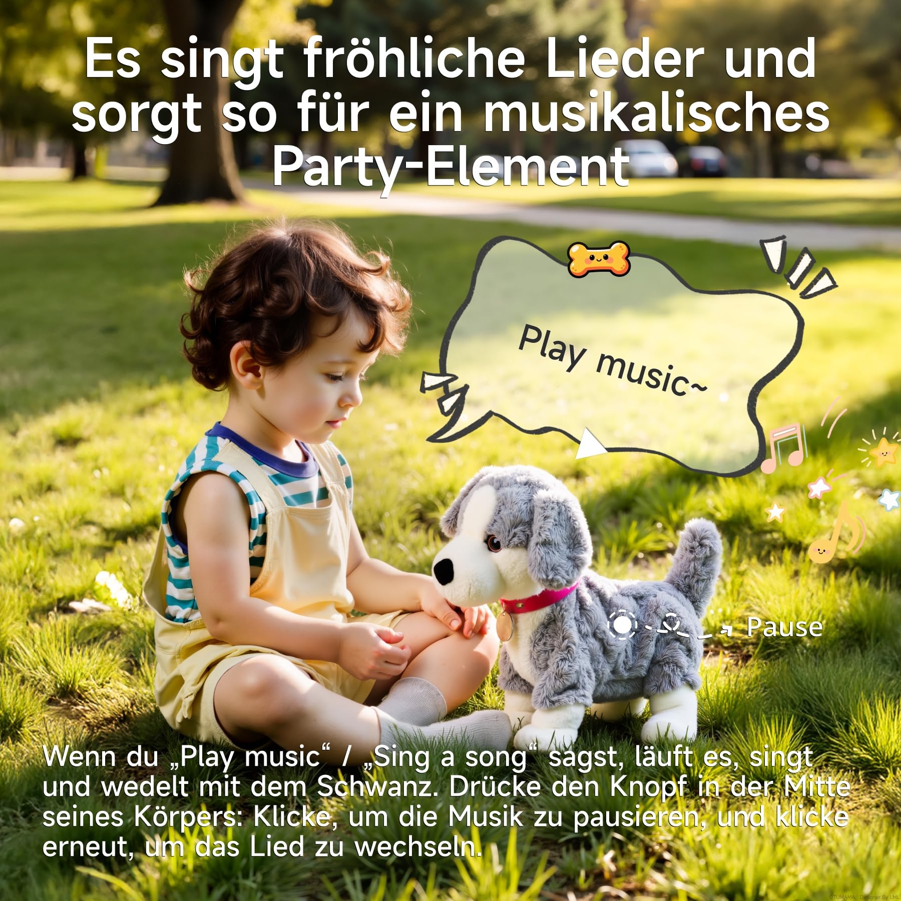 Interaktiver Kuscheltier Hund Spielzeug Kinder, Elektrisch Sprachgesteuerter Plüschhund, Läuft, Sprechender, Bellt, Schwanzwedeln, Plüschtier ab 3 Jahre