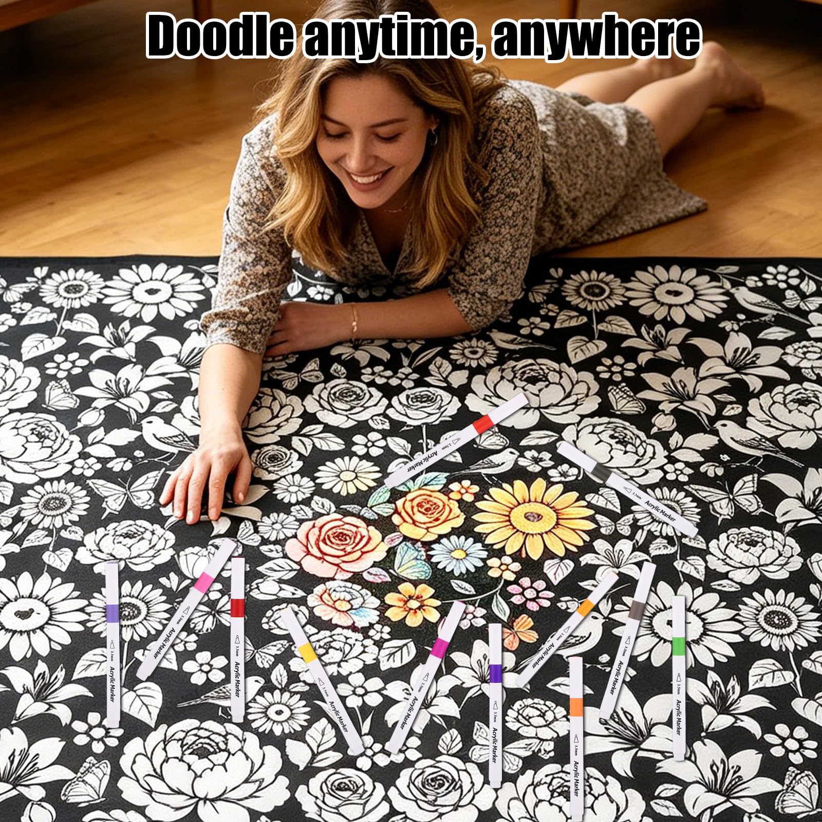 DIY Coperta da Colorare con 24 Pennarelli per Regali (Fiore)