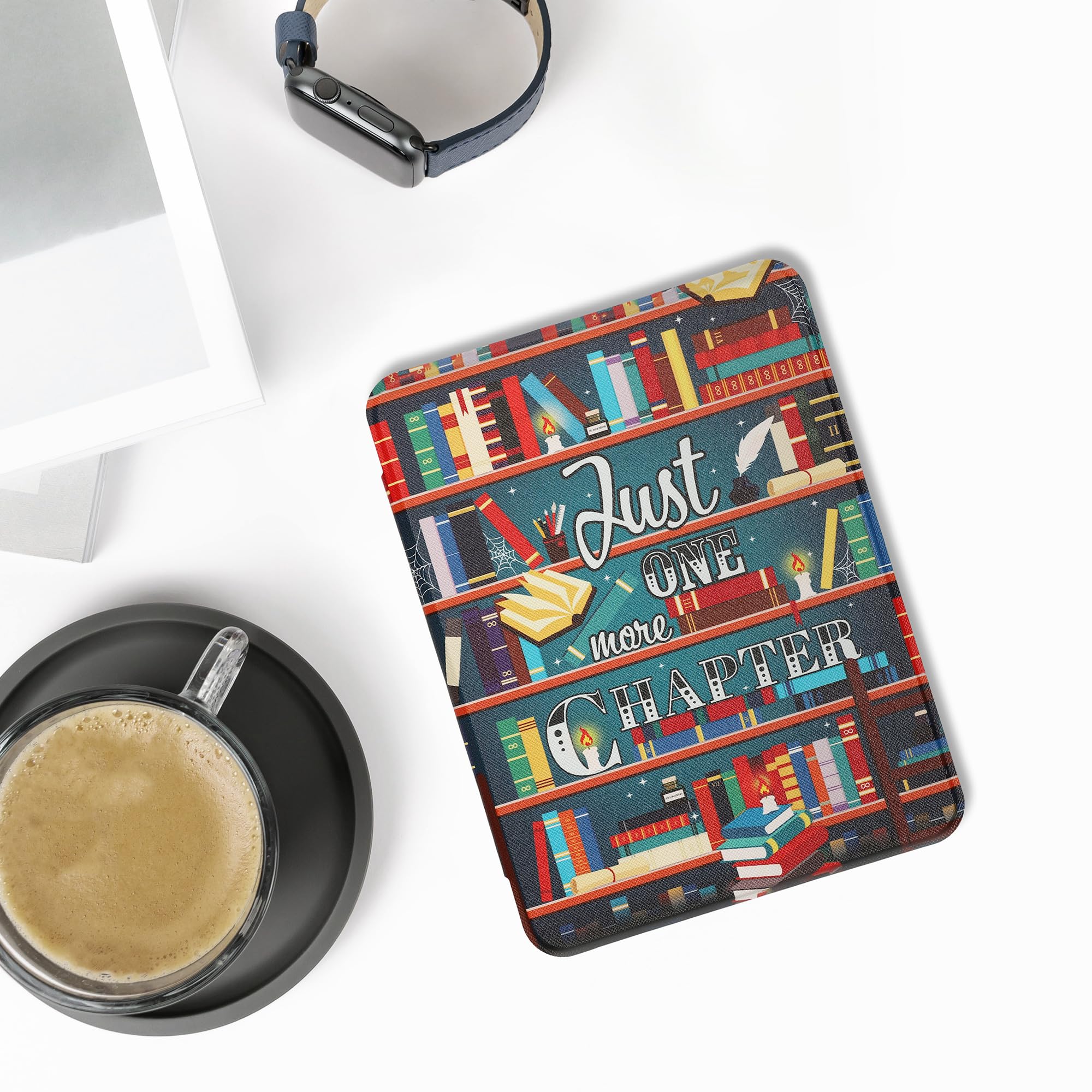 kwmobile Case Compatible with Barnes & Noble Nook Glowlight 4 Plus Case - eReader Cover - Library Motto Multicolor