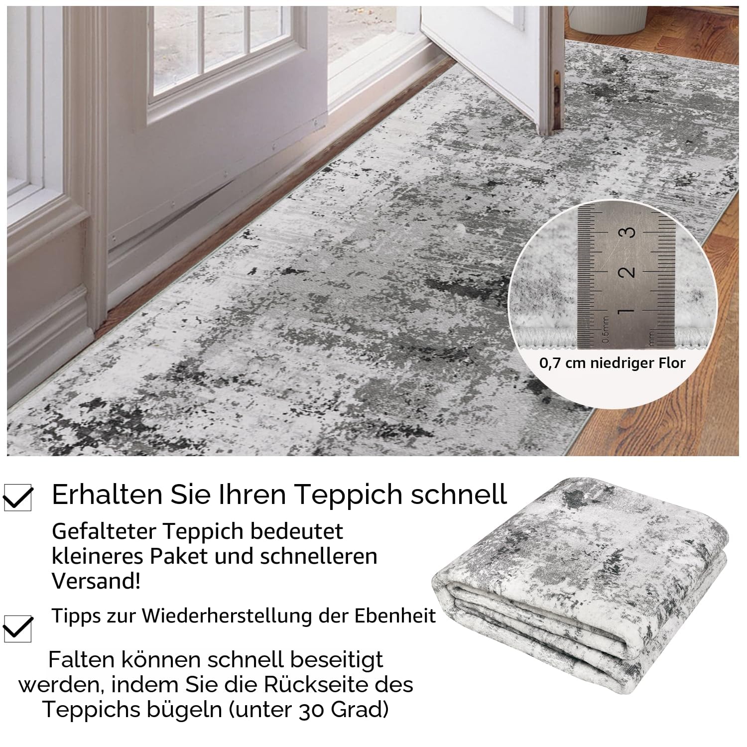 Cekene Läufer Flur 80x300cm Abstrakter Teppich Läufer rutschfest Waschbar Küchenläufer Grau Lang Flur Teppich für Eingang Badezimmer Waschküche Schlafzimmer Wohnzimmer