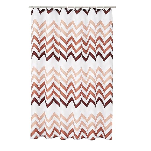 Amazon Basics Fabric Shower Curtain with Grommets and Hooks - 72 x 72 Inch, Orange Ombre Chevron