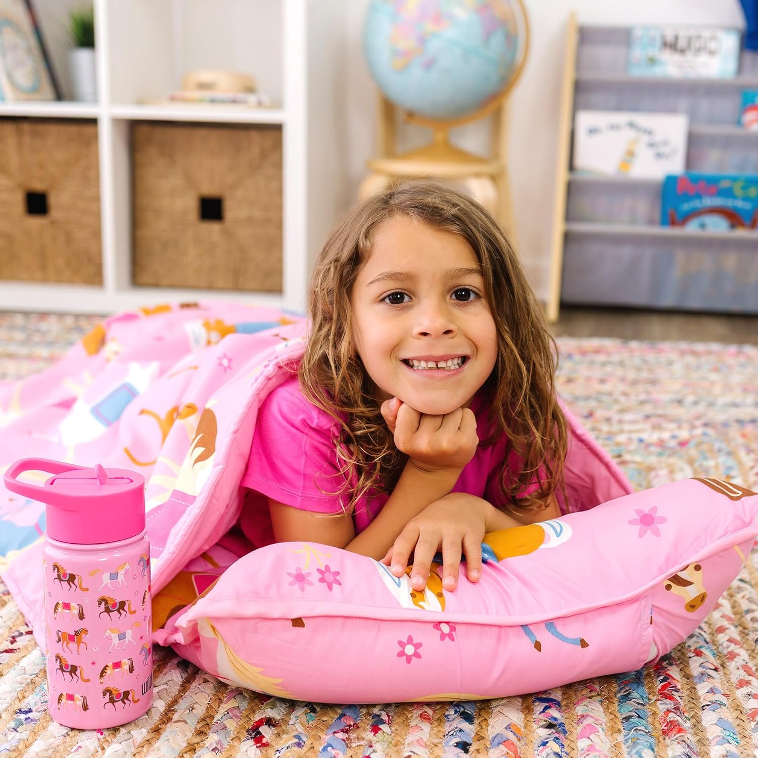 Wildkin Kids Microfiber Nap Mat – Soft Sleep Mat with Pillow, Ideal for School & Travel - Horses