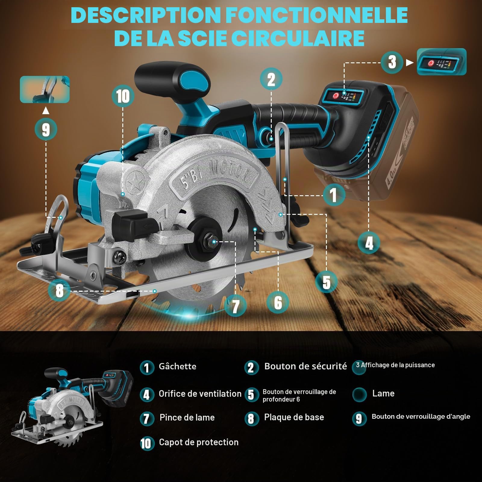 Scie circulaire sans fil pour Makita 18 V batterie, mini scie circulaire manuelle Sans brosse (sans batterie), 125mm 2 Lames, Profondeur de Coupe 41mm(90°), 32.5mm(45°), pour Bois, Carrelage, Métal