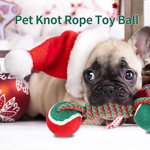Miniatura 4 de AllinPet Juguetes de dentición de Navidad para cachorros con nudos, cuerda de algodón, doble bola, juguetes para masticar bolas para perros, juego