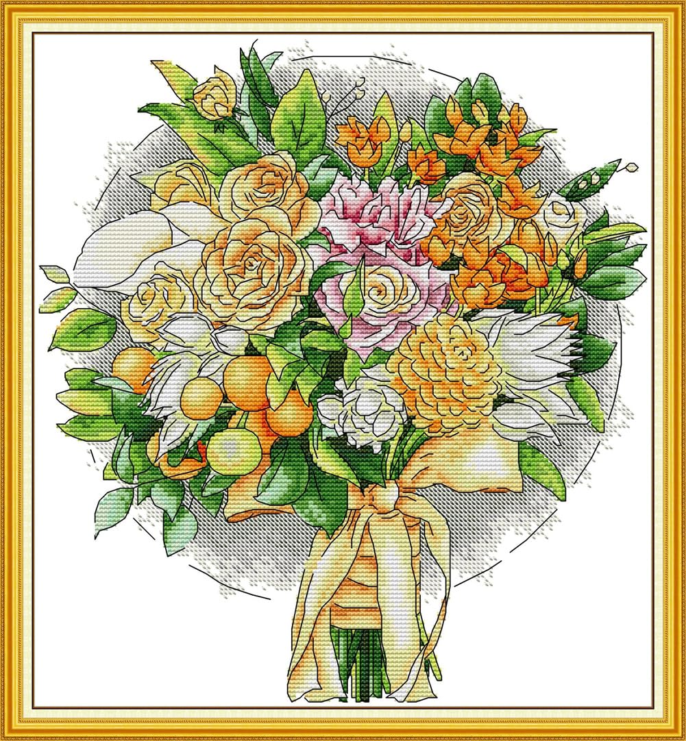 CaptainCrafts Cross Stitch Kits, Counted Cross Stitch Unpreprinted Fabric DIY Art Embroidery Kits Needlework Crafts (Unpreprinted 14CT, Autumn Bouquet B) — image 1