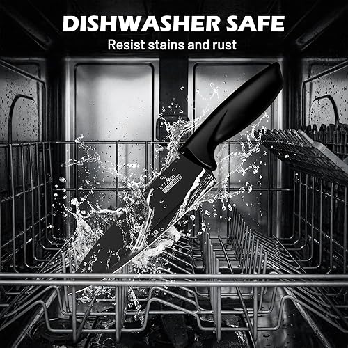 Miniatura 9 de Juego de 20 cuchillos para cocina con bloque, apto para lavavajillas, con afilador integrado, juego de cuchillos de acero inoxidable alemán negro