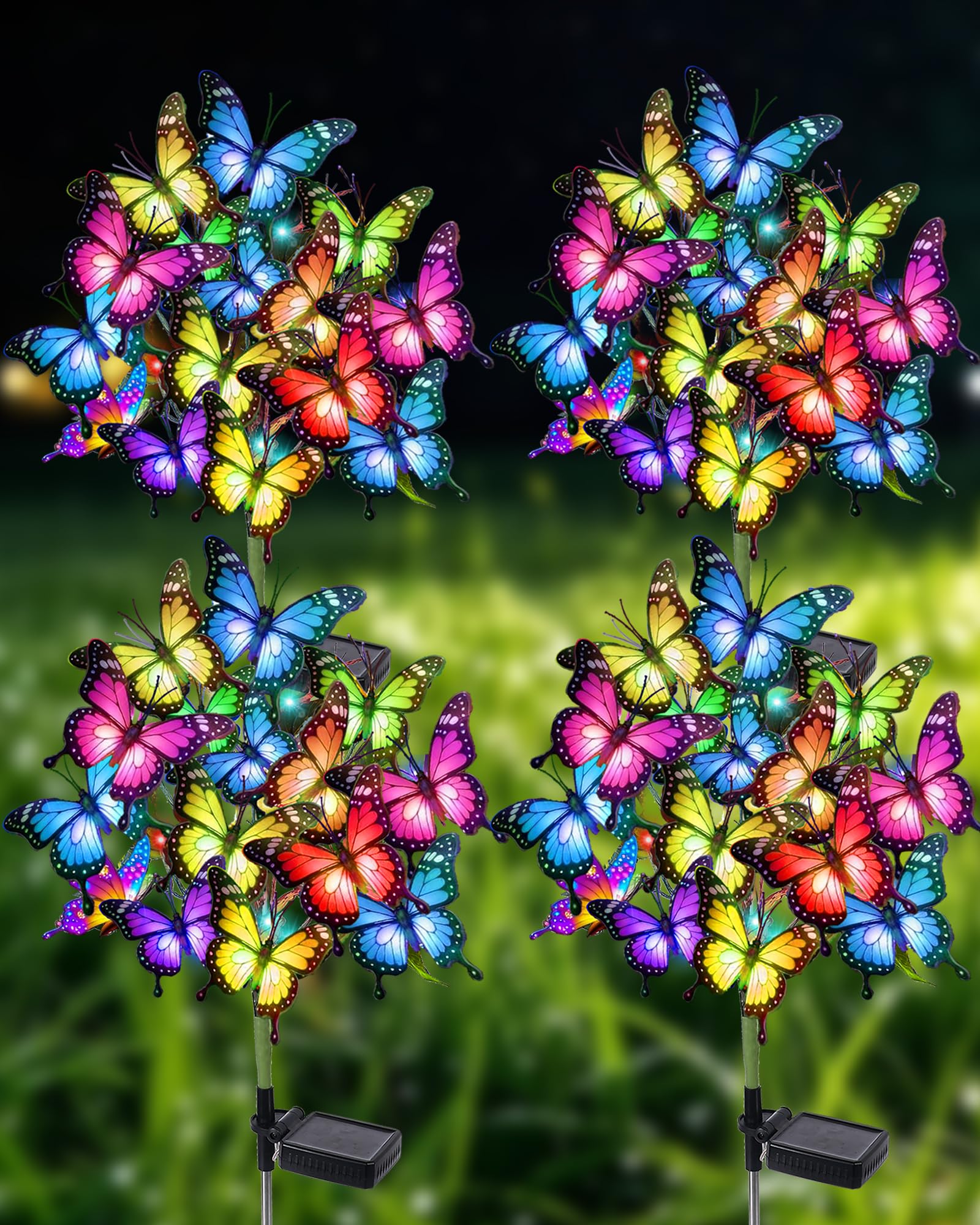 Outdoor Solar Garden Lights Waterproof Decorative | Solar Lights Outside 4 Pack with 172 LED 68 Butterfly Flowers Garden Decor Yard Patio Lawn, Gifts for Women Mother's Day Mom 4Pack