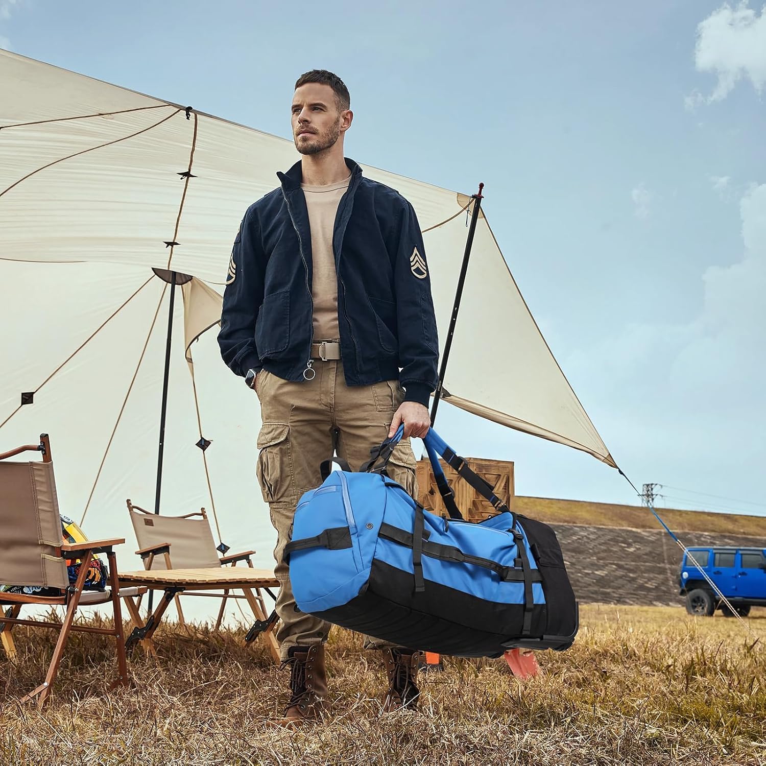 Rolling Duffle Bag with Wheels,86L 30”Carry on Luggage with Wheels,Folding Travel Bag,Duffle Backpack with Separate Shoe Compartment (blue) - Image 7