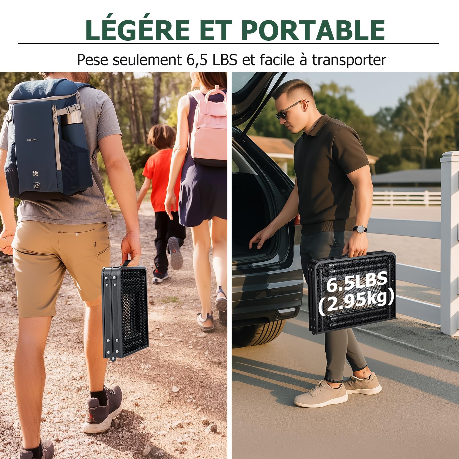 JiGiU Table de Camping Pliante 60x40x24,5/47,7/71 cm, 3 Hauteurs Réglables | Structure X Stable, Plateau en Grille Métallique, Table de Pique-Nique Portable pour Jardin, Terrasse, BBQ- Noir