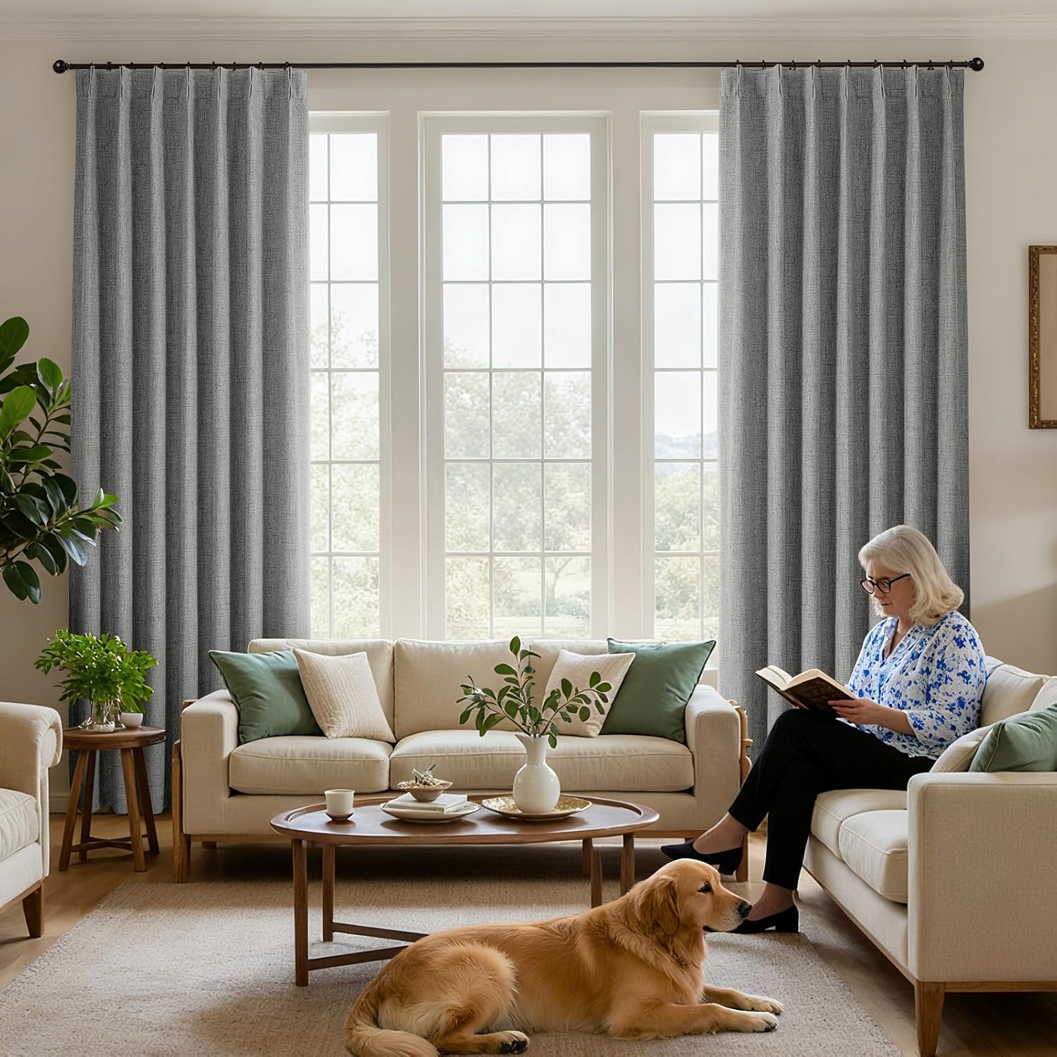 Joydeco Pinch Pleated Curtains - 100% Blackout for Bedroom, Light Grey Linen Curtains 40" W x 72" L, Thermal Insulated 2 Panels Light Blocking Drapes, Back Tabs for Living Room