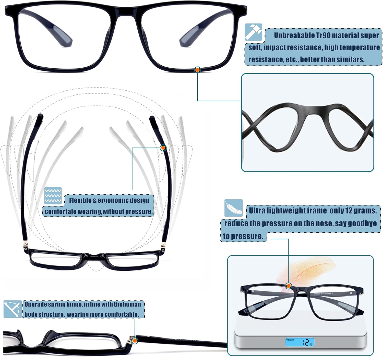 Multifocus Reading Glasses Men,No Line Bifocal Progressive Multifocal Readers,Blue Light Computer Frame Eyeglass - Image 4