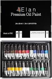 Elan Conjunto profissional de tinta a óleo, 24 tubos de cores vibrantes 50 ml, tintas a óleo não tóxicas para pintura em tela, tintas de arte para adultos e artistas