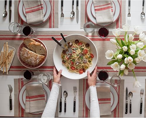 Miniatura 6 de Solino Home Camino de mesa de lino a rayas francesas de 120 pulgadas de largo, 100% lino puro de 16 x 120 pulgadas, camino de mesa extra largo de 16