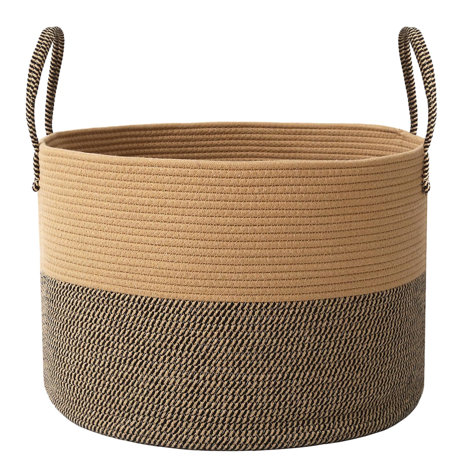JMvicyroam 65L Extra Large Blanket Basket for Living Room - Woven Cotton Rope Laundry Hamper with Reinforced Handles - Storage Bin for Pillows, Comforters & Toys - Machine Washable,Oatmeal — view 10