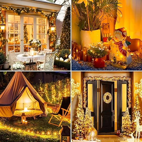 Miniatura 6 de Paquete de 6 tiras de 100 luces LED de 33 pies, funciona con pilas con control remoto y temporizador, guirnalda de luces de batería impermeable