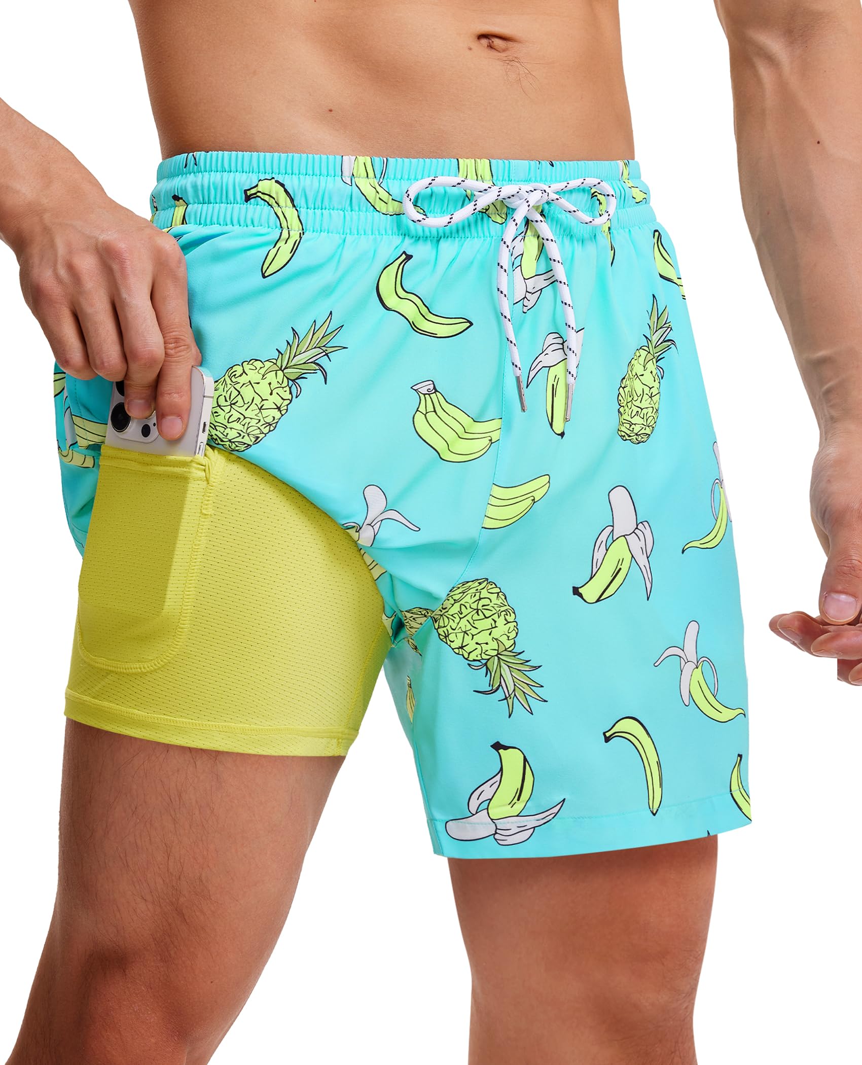 gleeease Mens Swim Trunks with Compression Lined Short Bathing Suits for Men 5 Inch Inseam Liner Men's Swimming Trunk-picture-14