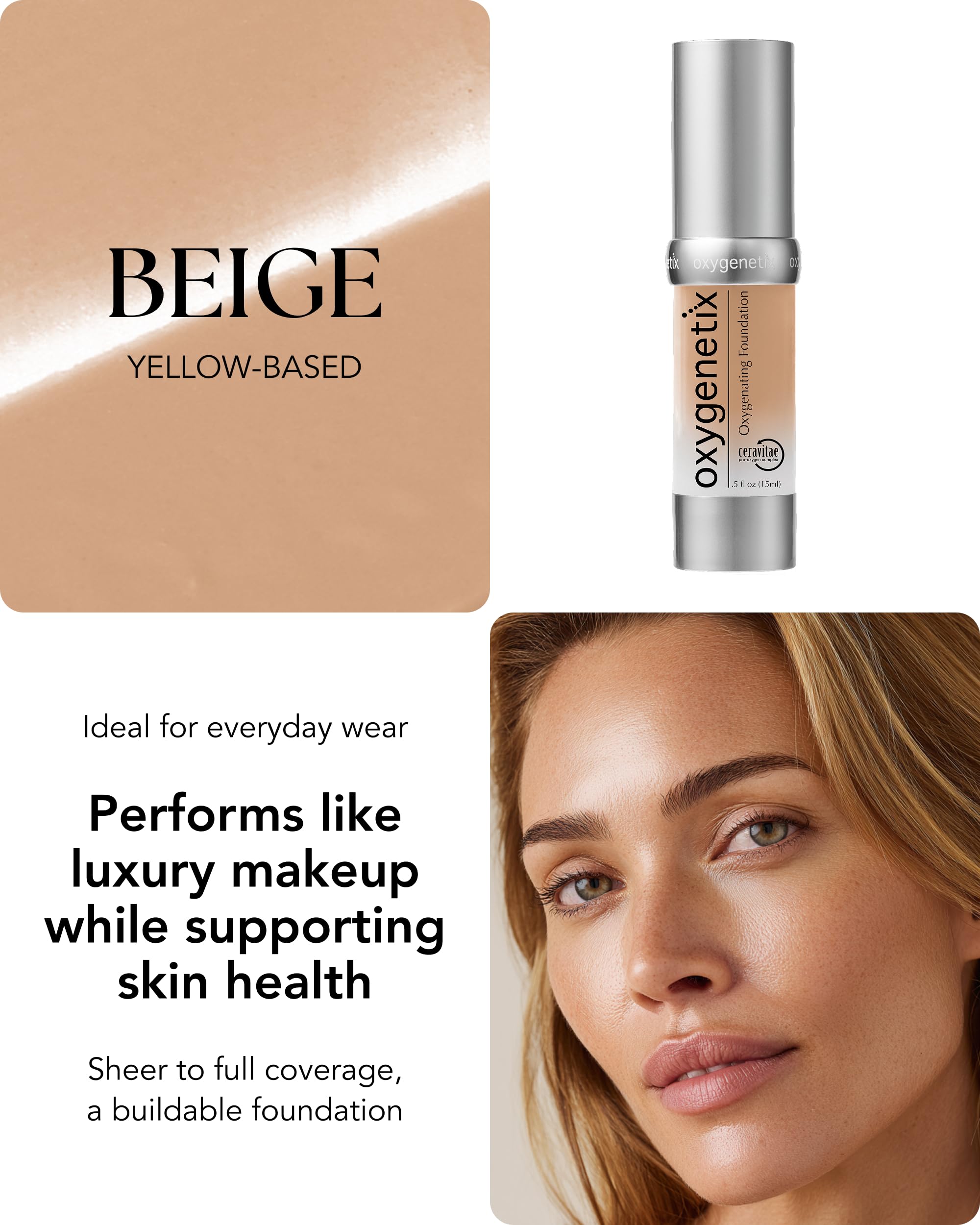 Oxygenetix Oxygenating Foundation Beige | Breathable Makeup Buildable Coverage with Weightless Feel Longwear Foundation Safe for Sensitive or Laser-Treated Skin product thumbnail 5