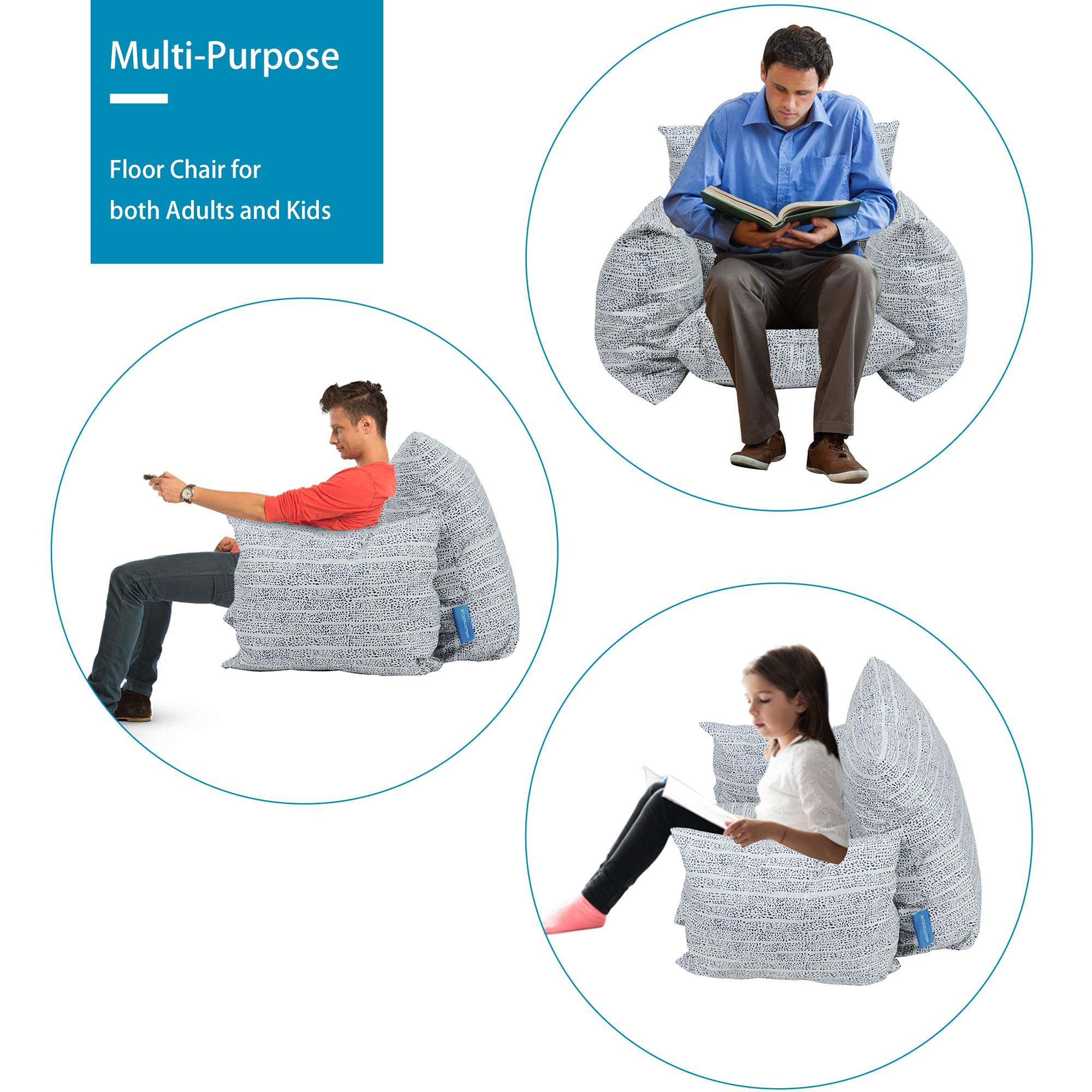 LUCKYERMORE Floor Gaming Sofa Chair for Adults and Kids, Bean Bag Arm Lounger Chair for Video Game TV Watching Reading Meditating for Home Living Room, Sponge