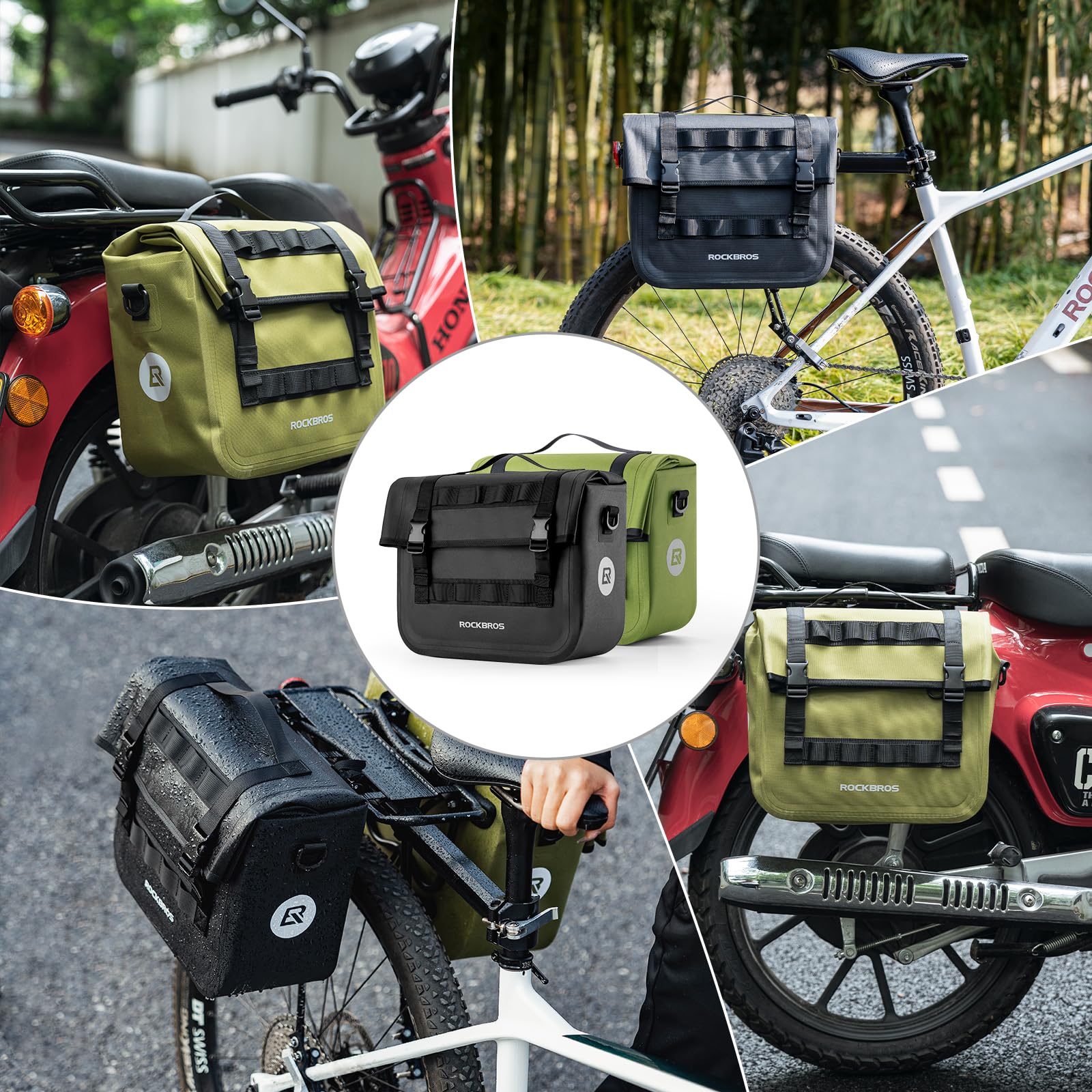 ROCKBROS wasserdichte Fahrrad Gepäckträgertasche mit Schultergurt | Fahrradtasche, Hinterradtasche, Reisetasche, für Gepäckträger Radfahren, 15 L