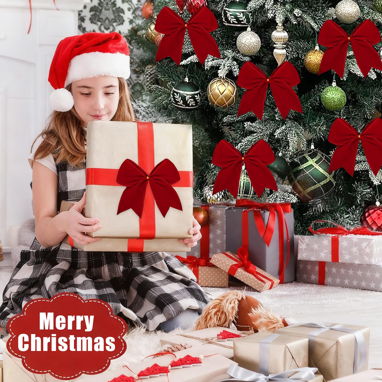 Fiocchi di velluto rosso per decorazioni natalizie, regali di Natale e lavoretti artigianali Red