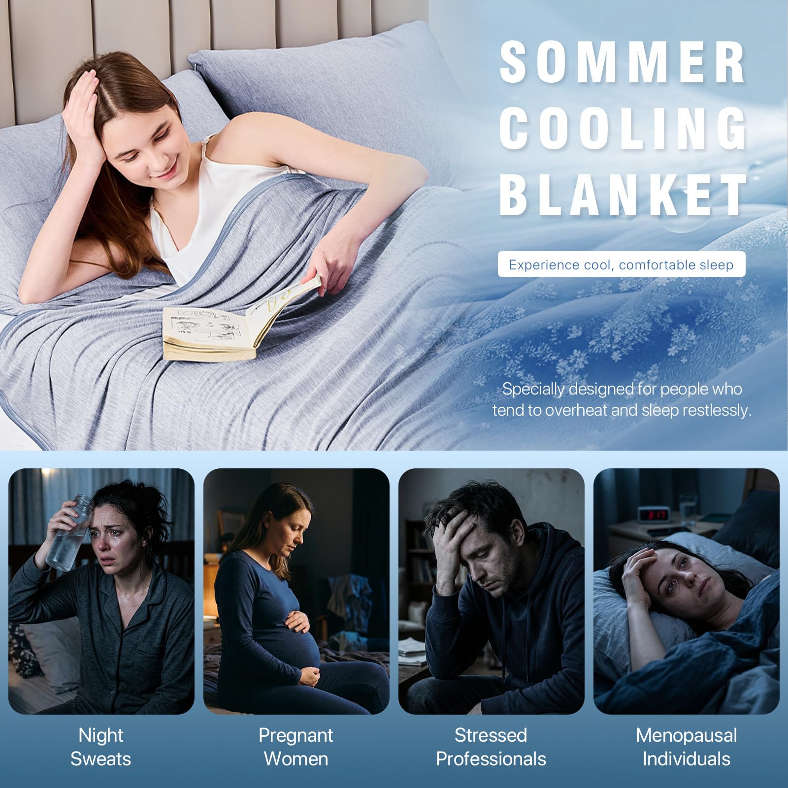 IKALIFE Coperta Refrigerante Letto - Coperta Rinfrescante per l'estate Copriletto Estiva Matrimoniale Q-Max>0,5 Fresca Cooling Blanket Fredda Coperte Rinfrescanti per Divano Blu 150x200 cm