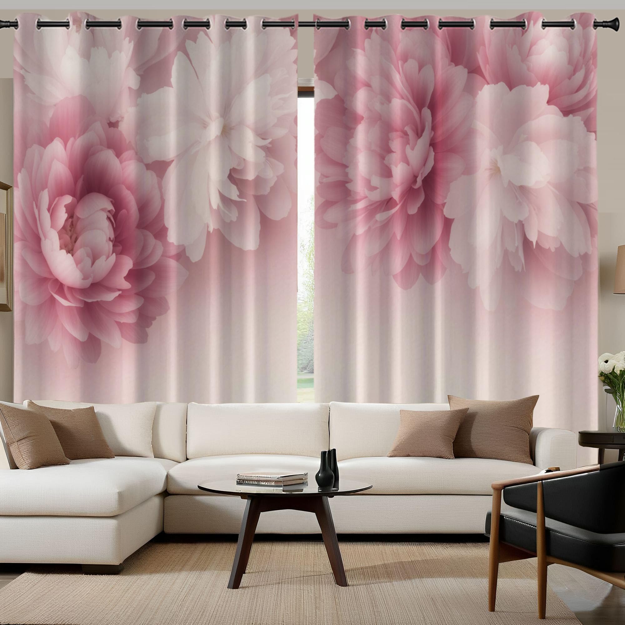 Rosa - Cortinas Opacas Peonía Rosa, 140 x 245 cm, Aislamiento Térmico, Fijación con Ojales, Cortinas Hermosas Flores De Ensueño con Ojales para Salón Dormitorio Habitacion
