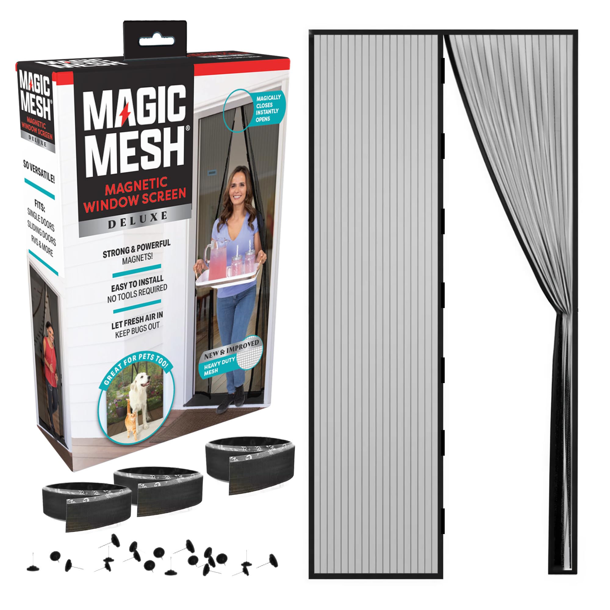 Magic Mesh New and Improved Hands Free Magnetic Screen Door Fits, Black, 83” x 39”