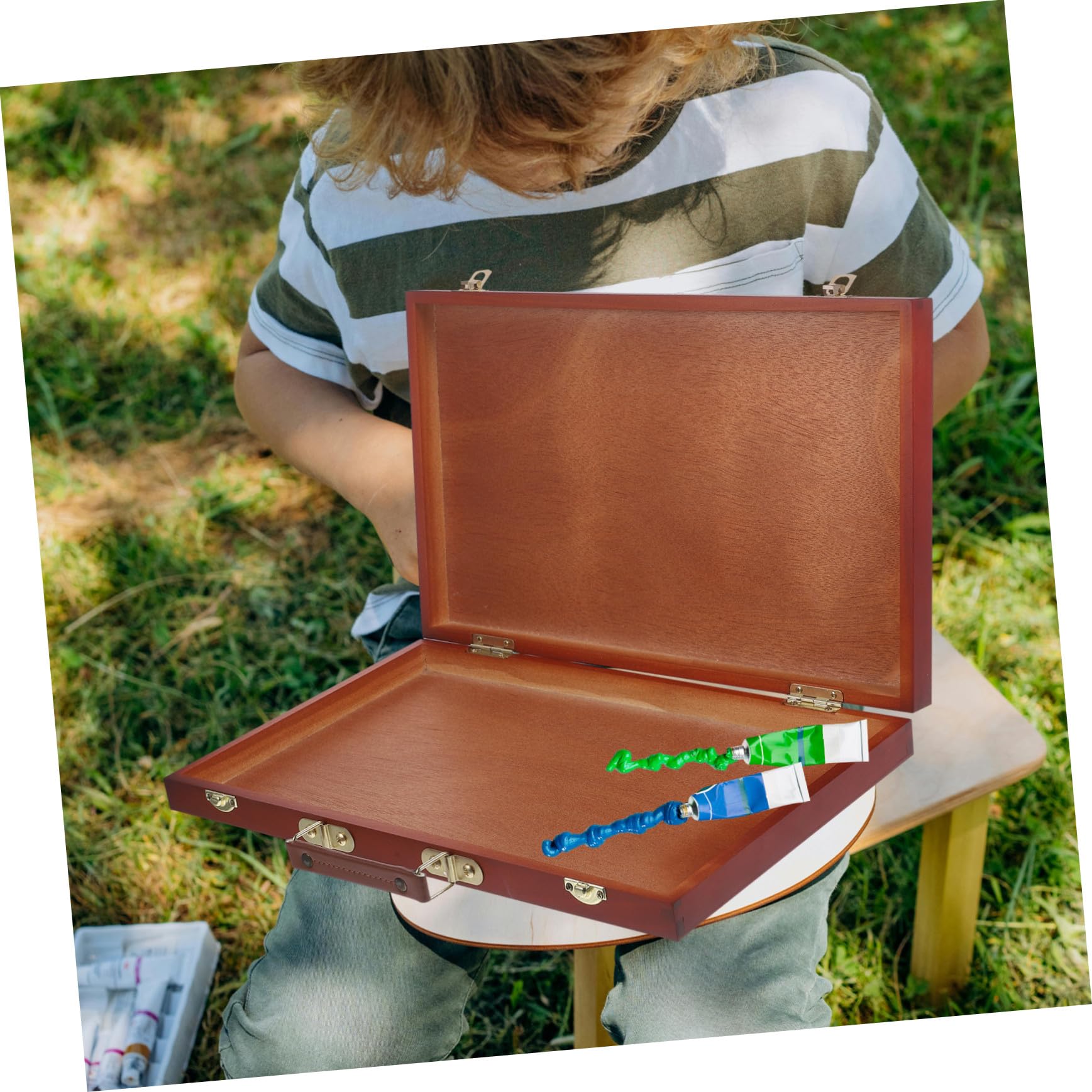 Homoyoyo Boîte de Peinture Bois Style Européen pour Artistes et Étudiants, Mallette Légère Poignée, Rangement Solide et Portable pour Usage en Extérieur