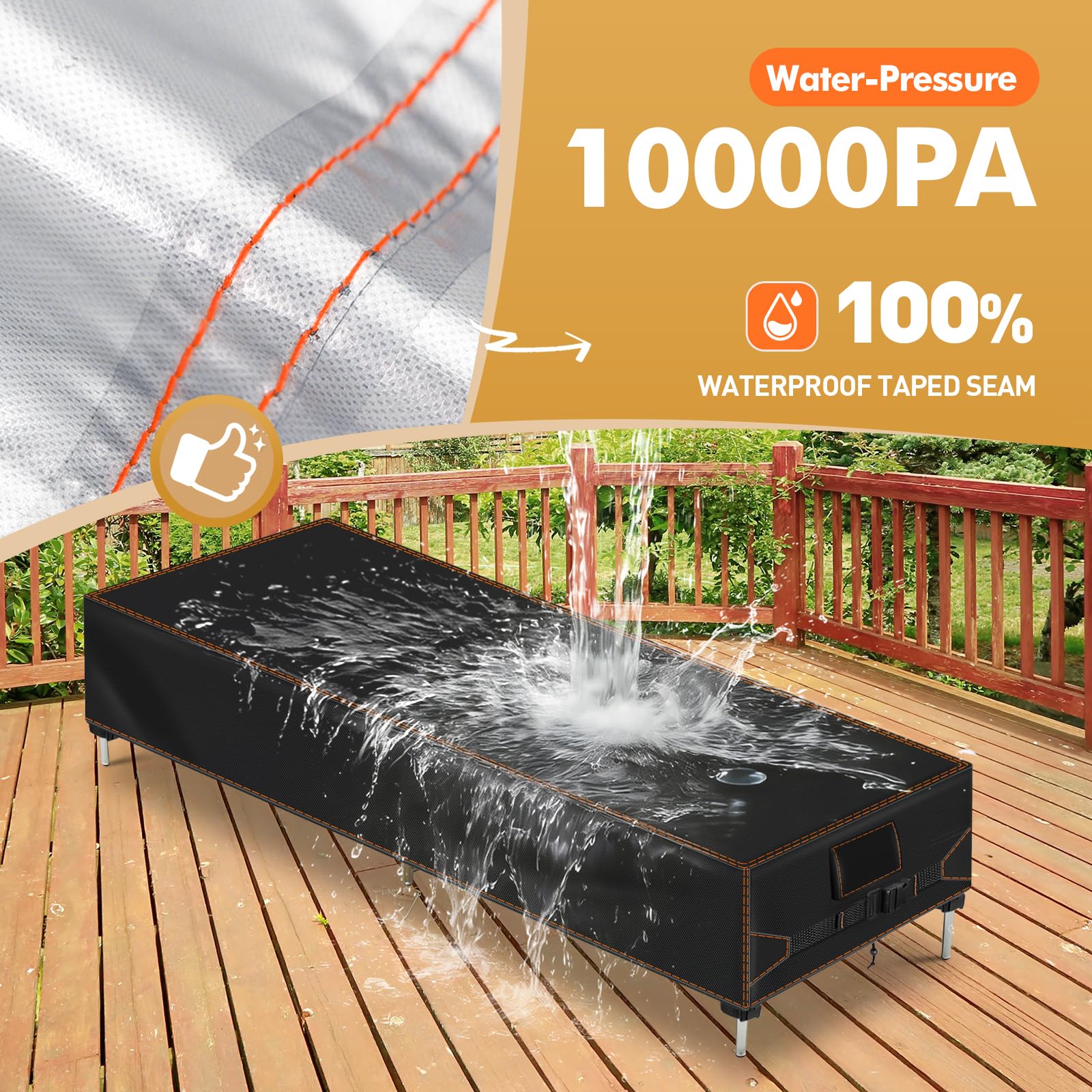 Funda para tumbona de jardín, 220 x 80 x 40 cm, funda protectora Oxford 420D para tumbona de jardín, impermeable, protección UV contra decoloración, resistente a desgarros, color negro