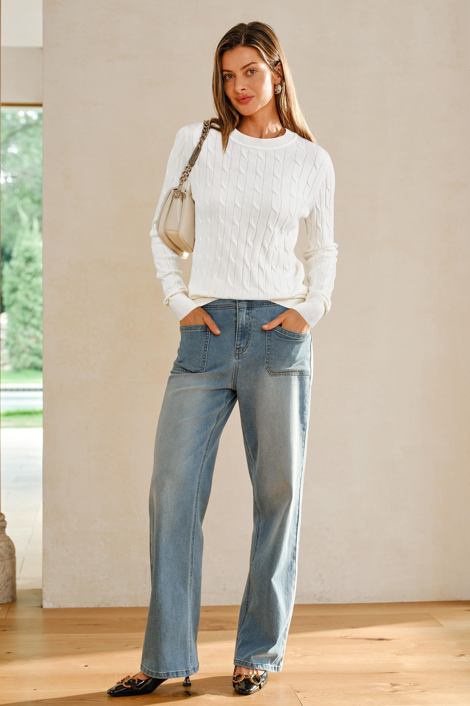 Arach&Cloz Mujer Cachemir Mezclado Elegante Otoño Invierno Cálido Jersey De Punto Cuello Redondo Jersey Blusa Tops