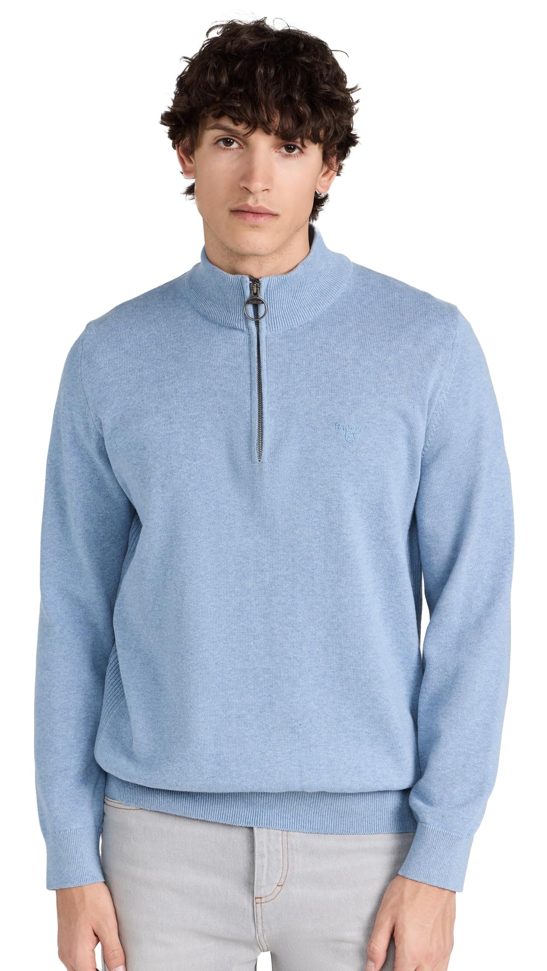 Barbour Men's Cotton Half Zip Sweater Dark Chambray (UK, Alpha, M, Regular, Regular, Dark Chambray)