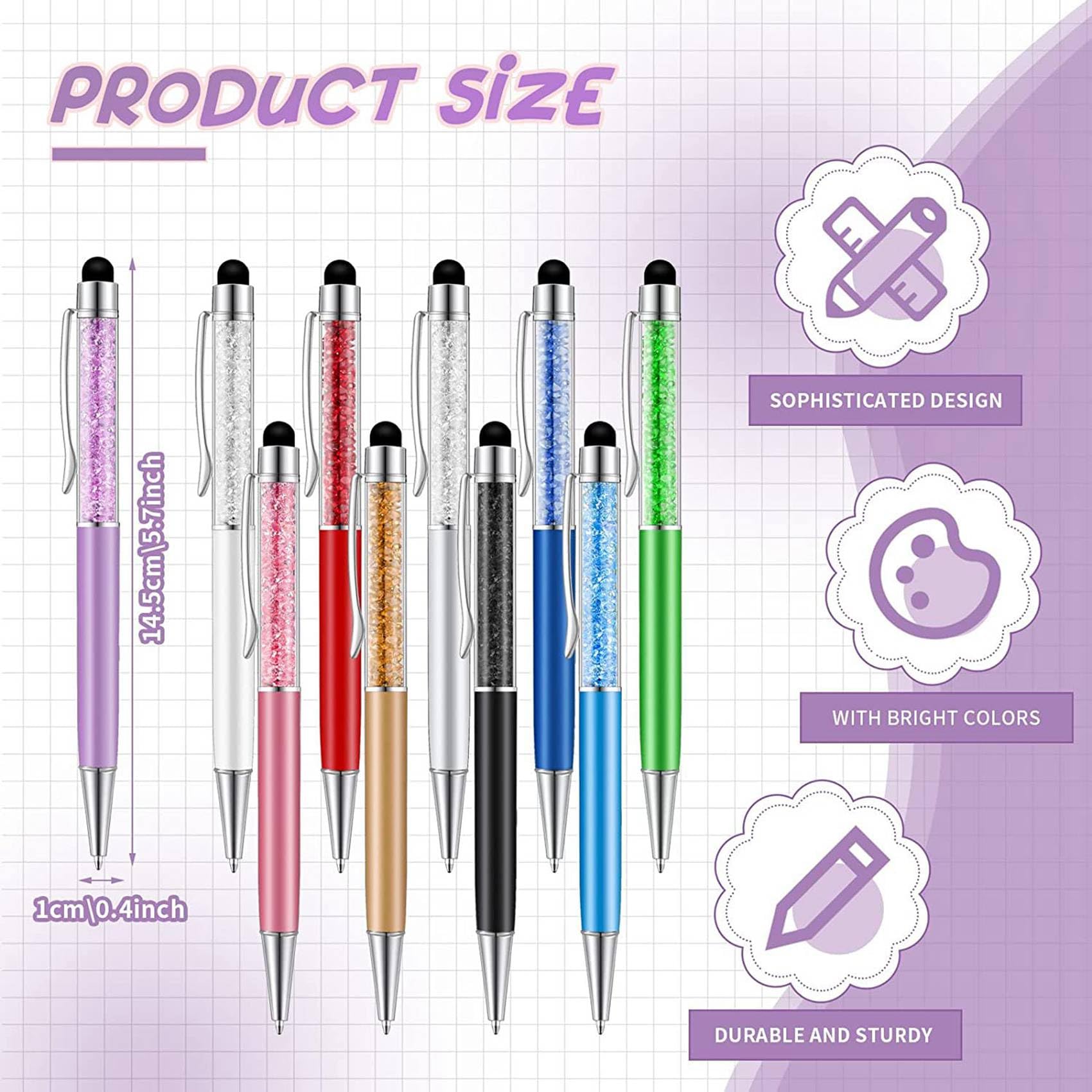 80Pcs Penna Un Sfera di Bulk Shiny 2 Nel 1 Slim Crystal Screen Stilo Penna Un Sfera Con Inchiostro Gel Nero Con Glitter