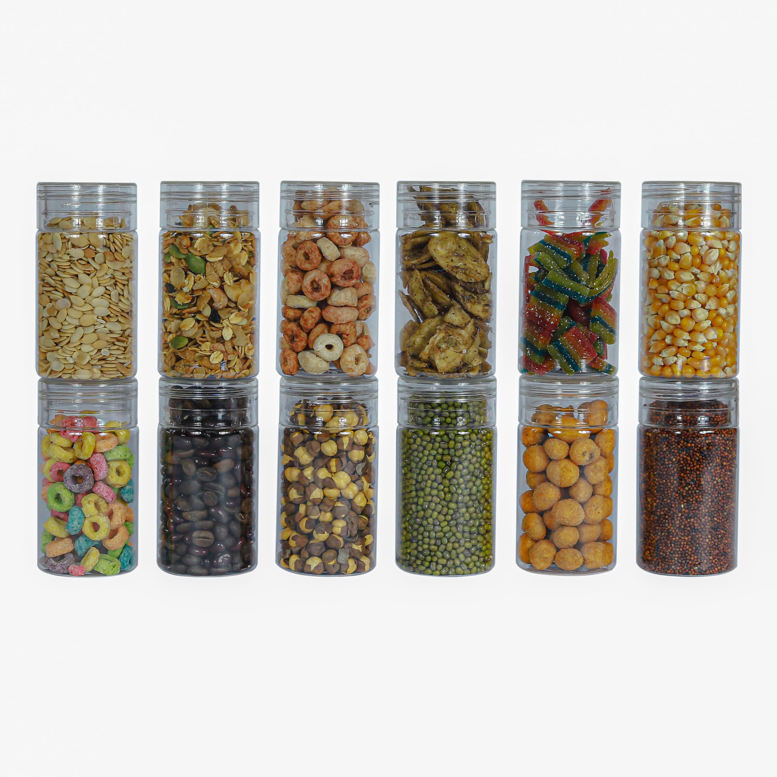 PEARLPET Plastic Containers for Kitchen Storage | Airtight Container Set with Spoon | BPA-Free, Stackable Jars | Transparent, 100 ML (Set of 12)