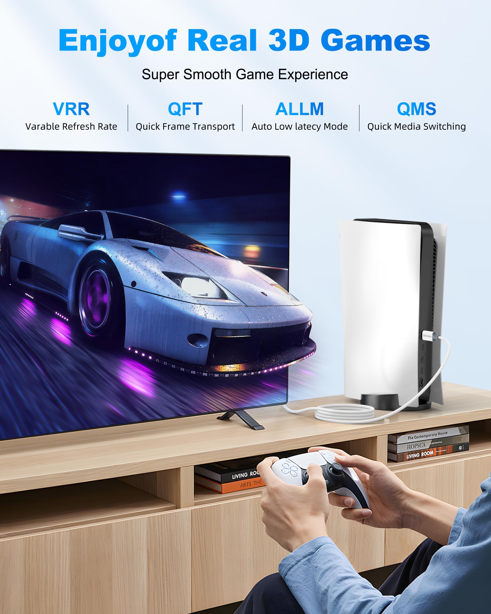 Cable HDMI 8K, cable de audio y vídeo digital de alta velocidad, cable trenzado de nailon de PVC negro de 6.6 pies, conectores chapados en oro, compatible con TV, consola de juegos, computadora