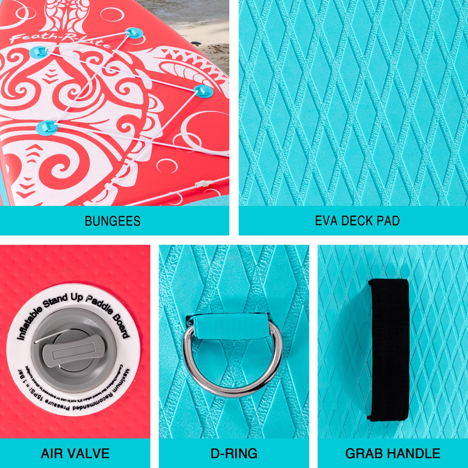FEATH-R-LITE Tavola da paddle gonfiabile Stand Up Paddleboard per adulti SUP con due diverse configurazioni di accessori