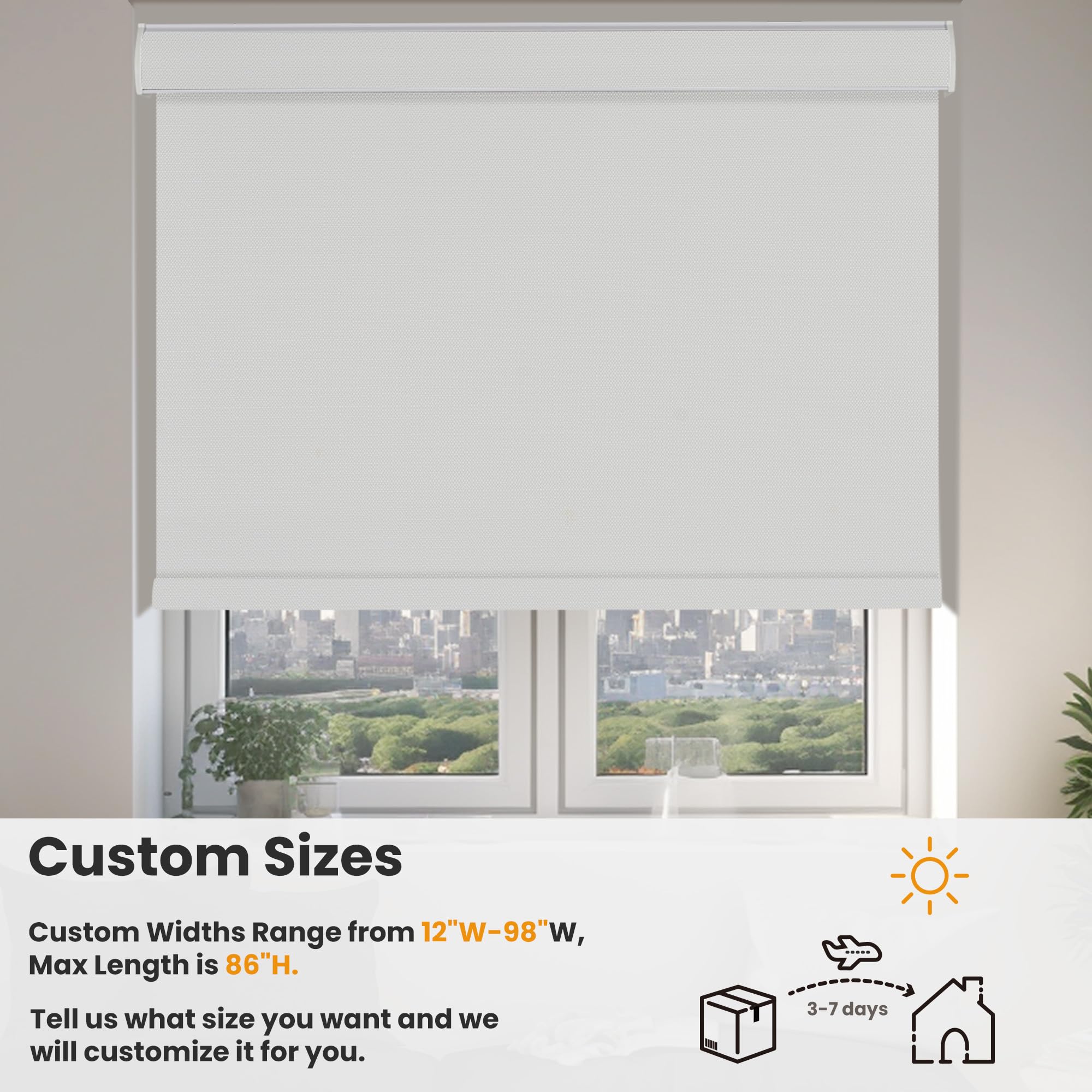 Tende oscuranti a rullo per finestre, senza fili, in tessuto di lino, oscuranti, con mantovana a cassetta, isolamento termico, per porte di casa, 66 x 182,9 cm (larghezza x altezza), bianco