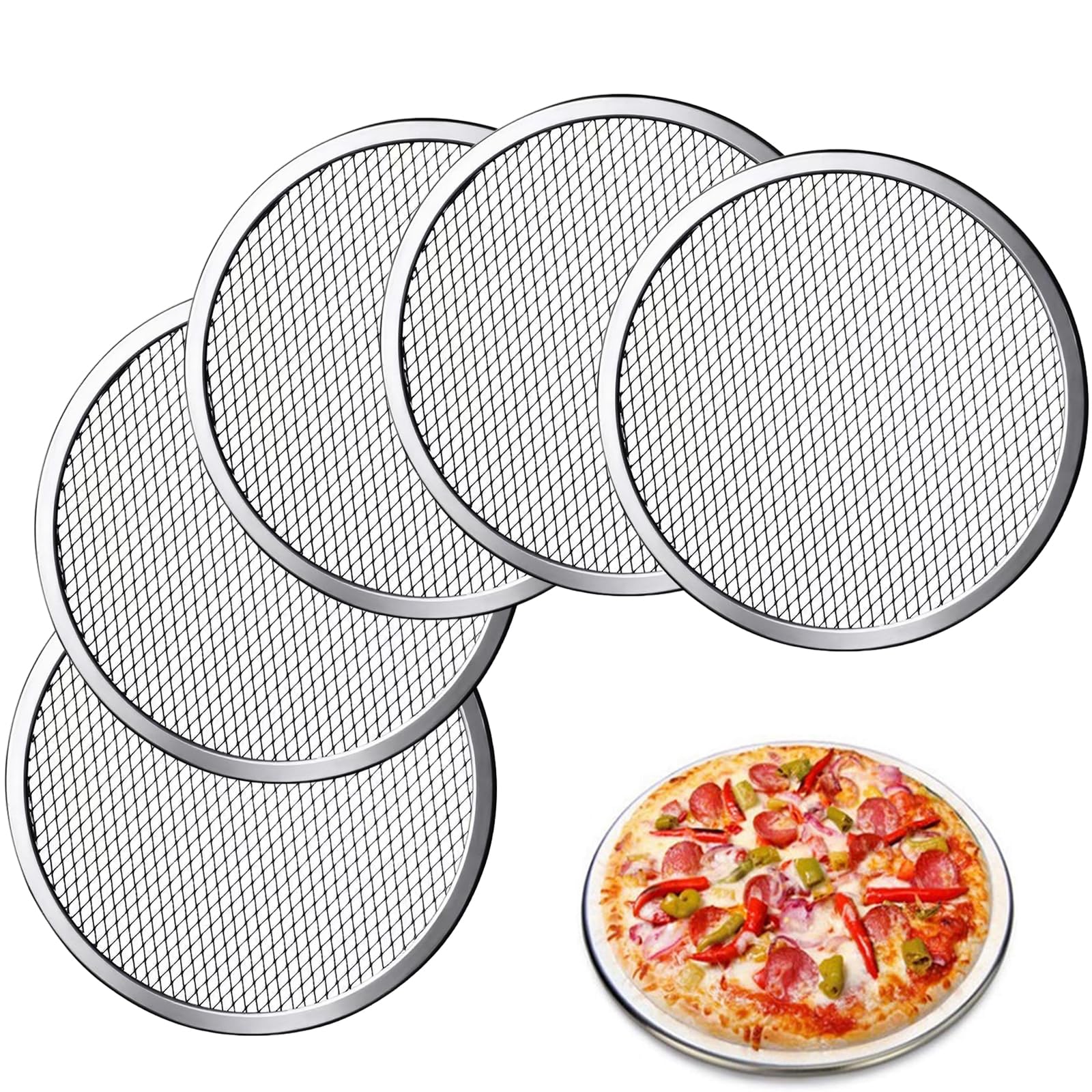 YMTWSRY 5PCS Mesh Pizza Screen, 11.5In Stainless Steel Pizza Tray Net Round Non Stick Baking Pan for Oven Home Restaurant
