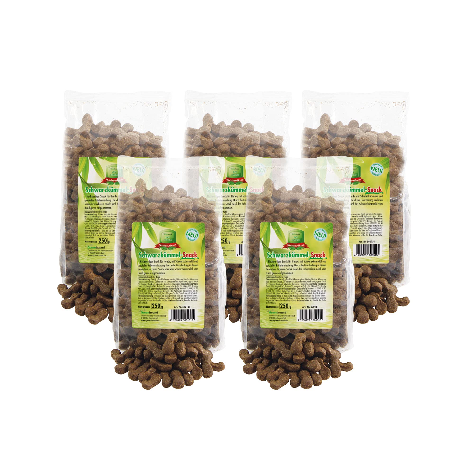 Greenhound Schwarzkümmel-Snack 5 x 250 g hochwertiger Snack