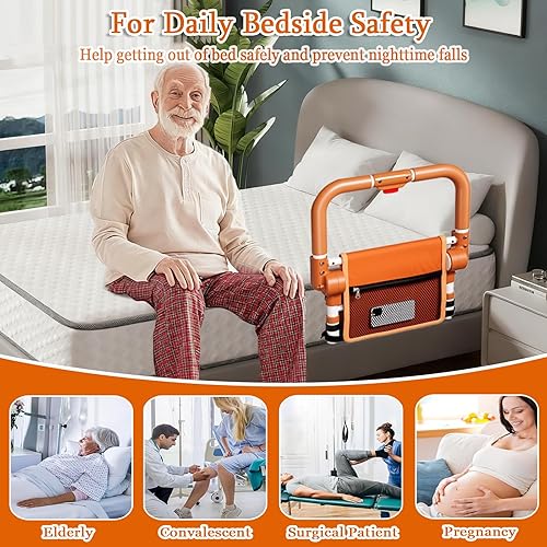 Miniatura 7 de Rieles de cama para adultos mayores, rieles de asistencia de cama plegables ajustables para personas mayores, rieles laterales de cama plegables con